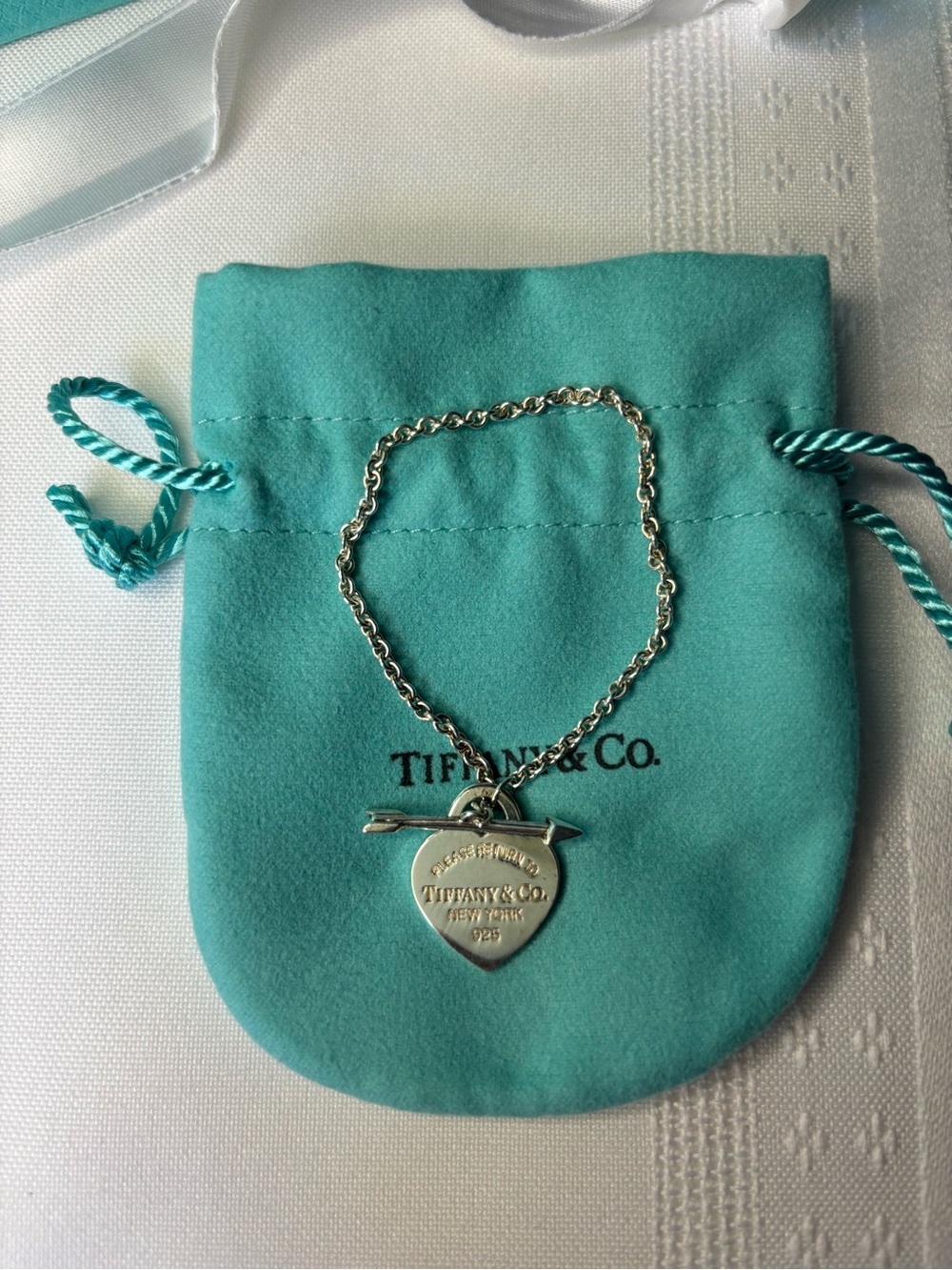 Tiffany & Co. Silver Heart Tag Toggle Bracelet on Tiffany Blue Pouch - SIZE XS